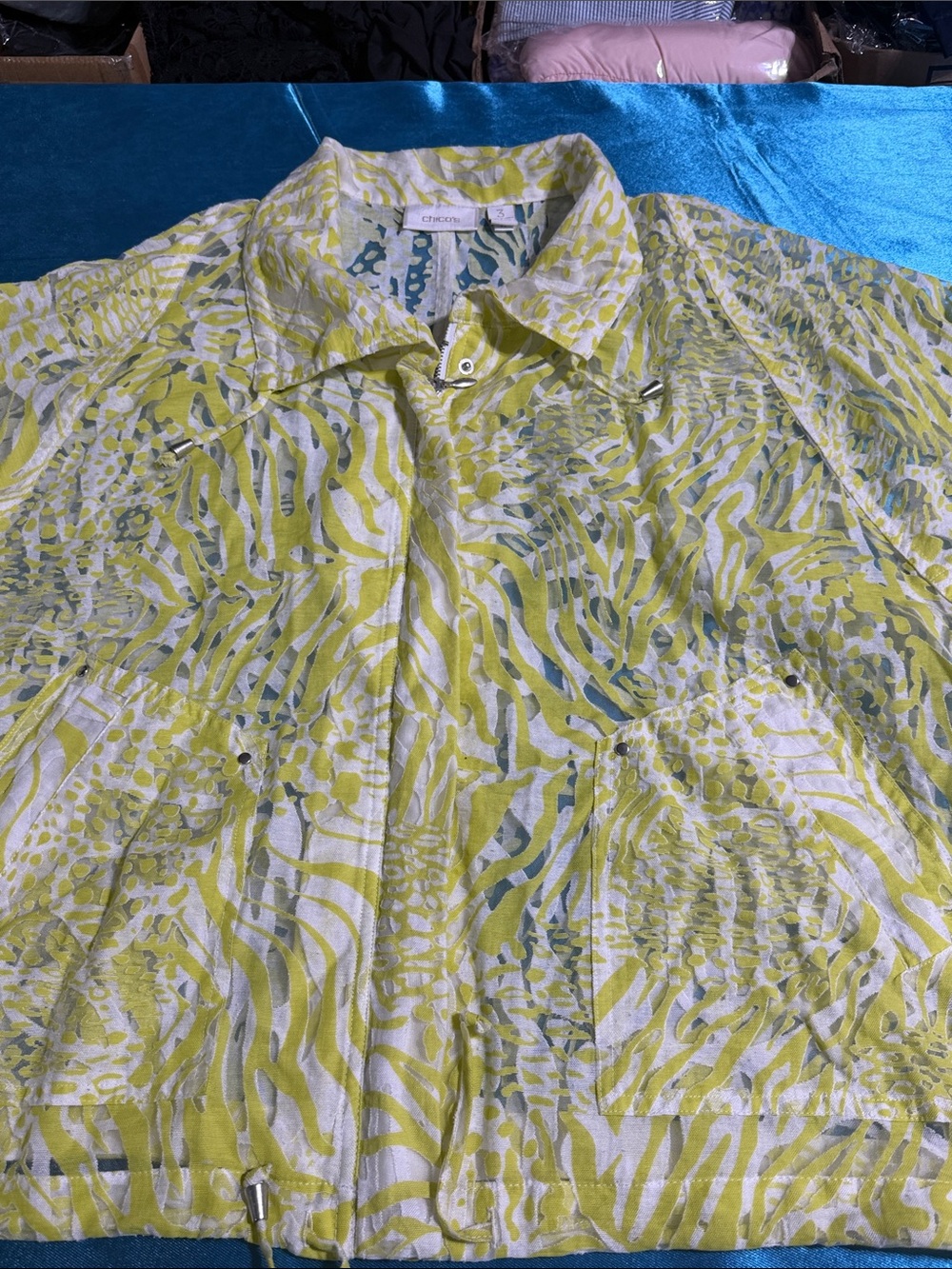 Chico's Lime Green and White Printed Jacket